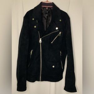 H&M Faux Suede Moto Jacket Multi Pockets Fully Lined Black Size Medium